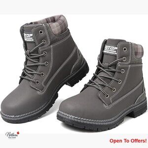 Waterproof PU Leather Ankle Boots Lace Up Hiking Walking Boots